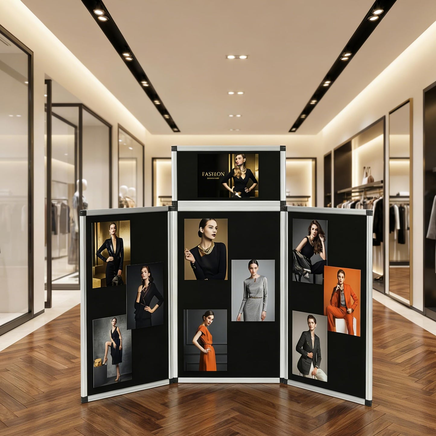 LITTLE TREE 3+1 Panel Trade Show Presentation Board, 70.8" x 35.4" Portable Panel Display, Folding 3 Panel Exhibition Boards Double Sided Tabletop Display Black Hook & Loop-Receptive Fabric with Bag