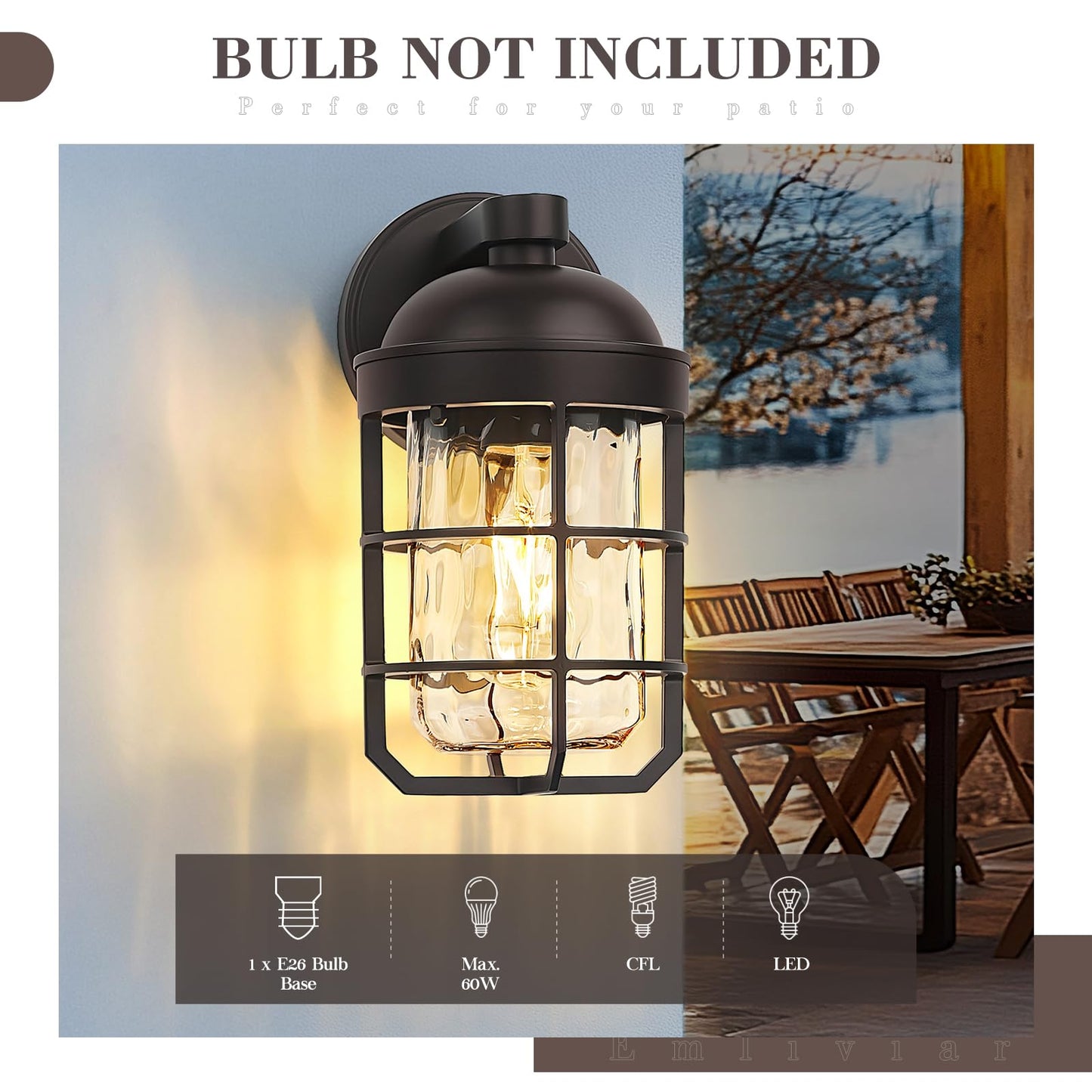 Emliviar Retro Wall Lamp - 1-Light Wall Mounted - Oil Rubbed Bronze with Water Ripple Glass - 11.3 Inch - Model GE255BL ORB-WG