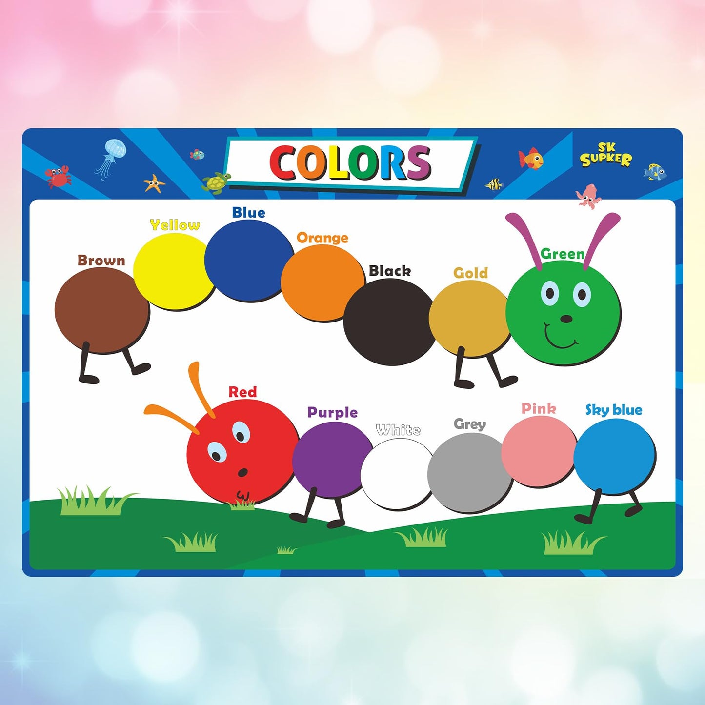 SK SUPKER 4Pack ABC Alphabet Chart + Numbers 1-100 + Shapes + Colors Poster Set, Alphabet Learning Posters-Classroom Wall Decor Art (17 x 11inch)