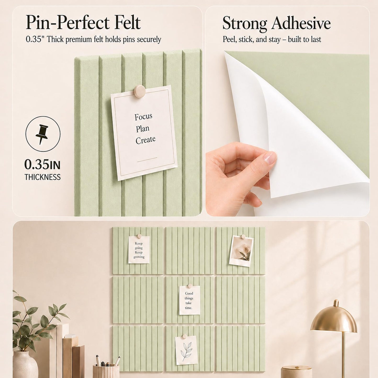 Baysola Stripe Felt Bulletin Board Panels 36 x 24 Inch Self Adhesive Wall Tiles Cork Board Alternative for Office Classroom Photos Notes 6 Pack