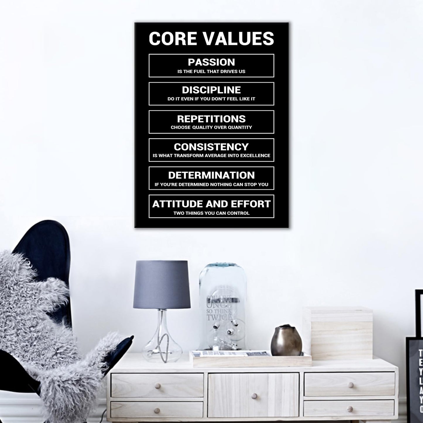 Motivational Wall Art Home Decor Core Values Quote Inspirational Poster Canvas Painting Prints Positive Wall Picture Painting Artwork for Bedroom Classroom Office Stretched and Framed [18''W x 24''H]