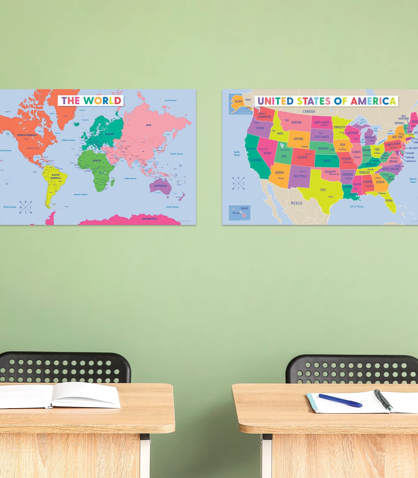 Carson Dellosa 12PC Educational Posters, 11" x 17" Maps, Addition, Place Value, Subtraction, Division, Multiplication Charts and Science Wall Art, Cross-Curricular Classroom Decor and Teacher Supplies
