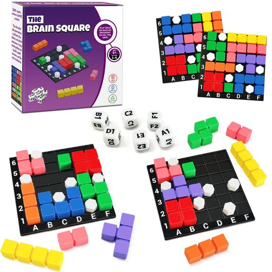 4 Players STEM Puzzle Game The Brain Square with 160000+ Solutions Pattern Matching Blocks Brain Teaser Toy Roll Dice & Race Your Opponent to Fill Grid for Kids Birthday Graduation