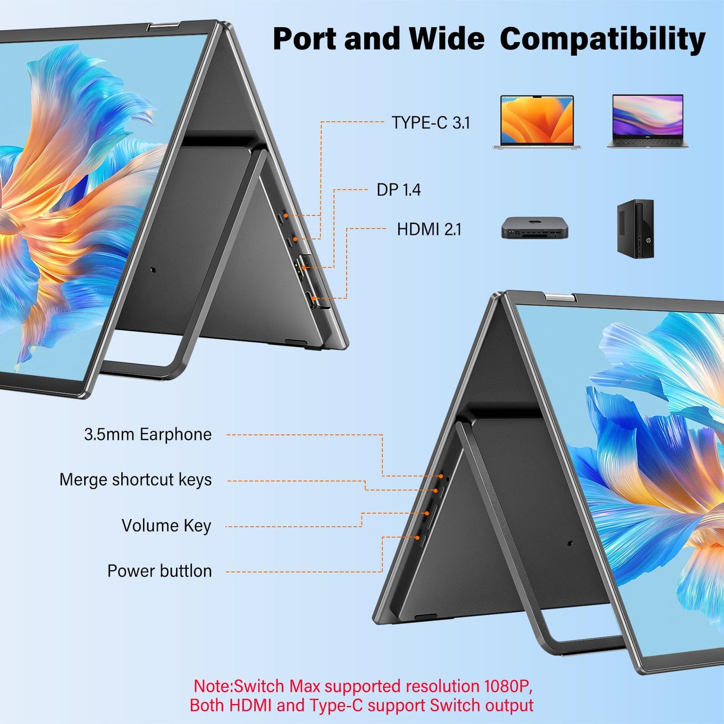 InnoView Dual Portable Monitor 23.8" 3840x2160P 4K 100% sRGB 315°Adjustable Dual Stacked Foldable Monitor Built-in Speakers Screen Extender with HDMI/USB-C/DP for Laptop Windows Mac