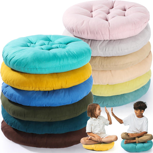 Fumete 12 Pcs Round Floor Pillows Cushions Seating 16 x 16 Inches Floor Round Cushions for Kids Toddlers Flexible Reading Chair Pillows for Classroom Home School Playing Supplies(Vivid Color)