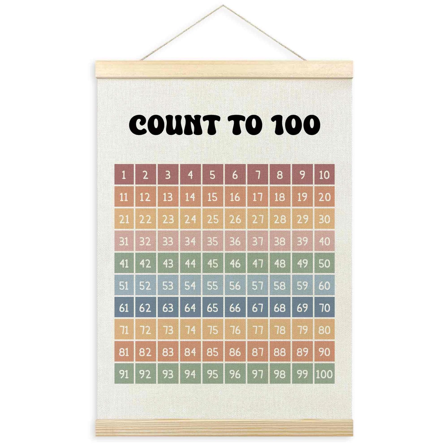 TLESKE Boho Classroom 1-100 Number Hundreds Chart Poster Hanger Frame, Homeschool Hanging Wall Art Decor for Toddlers Kids Room Nursery Playroom, Preschool Prek Learning Educational Poster, 12x16