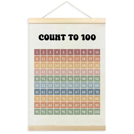 TLESKE Boho Classroom 1-100 Number Hundreds Chart Poster Hanger Frame, Homeschool Hanging Wall Art Decor for Toddlers Kids Room Nursery Playroom, Preschool Prek Learning Educational Poster, 12x16
