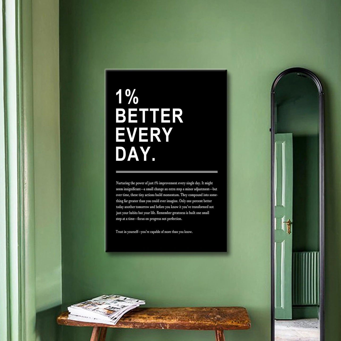 Inspirational Canvas Wall Art 1% Better Every Day Office Success Quote Growth Entrepreneur Motivational Poster Pictures Decoration Prints for Classroom Home Artwork Ready to Hang [24''Wx36''H]
