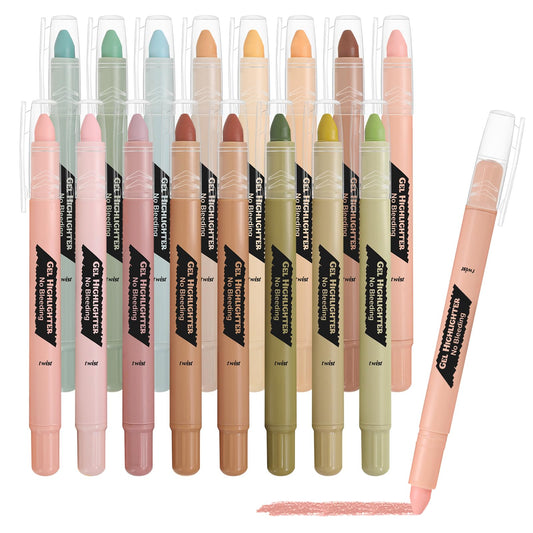 FUNFULL Bible Highlighters and Pens No Bleed Through, 16 Pack Assorted Colors Pastel&Earthy Gel Highlighters, Bible Markers Study Kit Journaling School Supplies with Wax texture（Soft Colors）
