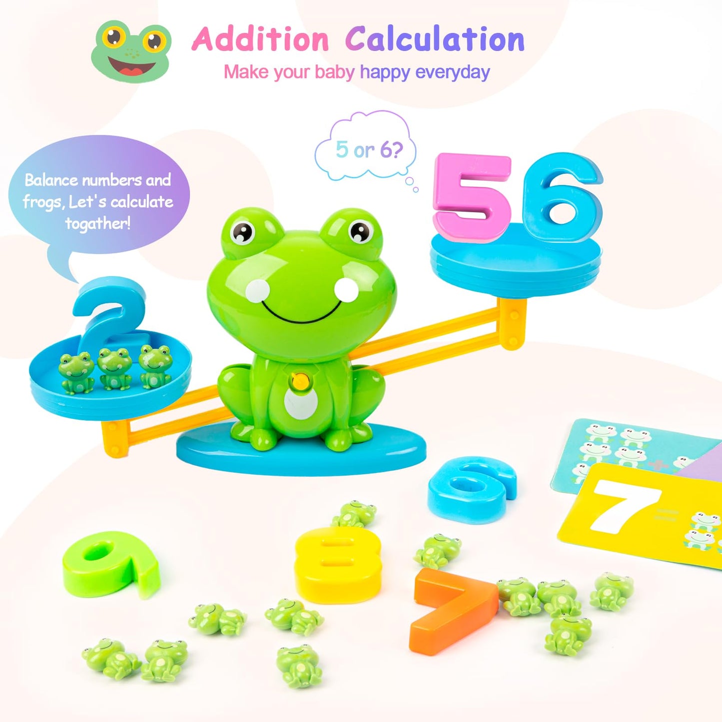 lonfypeng Frog Balance Counting Toys, Cool Math Learning Games for Boys and Girls, Educational Number Preschool Toy, Fun Children's Gift STEM Math Games for Kids Age 3+ (63 PCS)