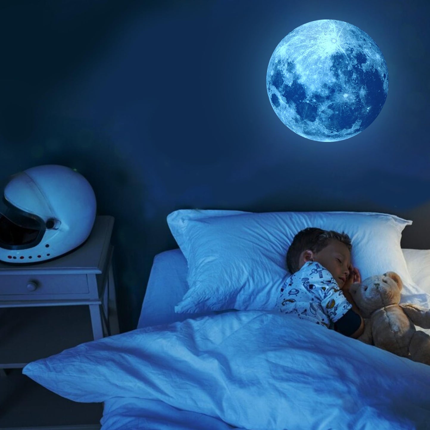 iinuu Glow in The Dark Moon, Moon Wall Decals, Galaxy Stickers, Realistic Starry Night (Blue), Ap-wd180
