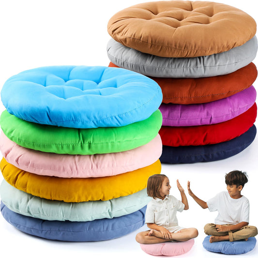 Fumete 12 Pcs Round Floor Pillows Cushions Seating 16 x 16 Inches Floor Round Cushions for Kids Toddlers Flexible Reading Chair Pillows for Classroom Home School Playing Supplies(Bright Color)