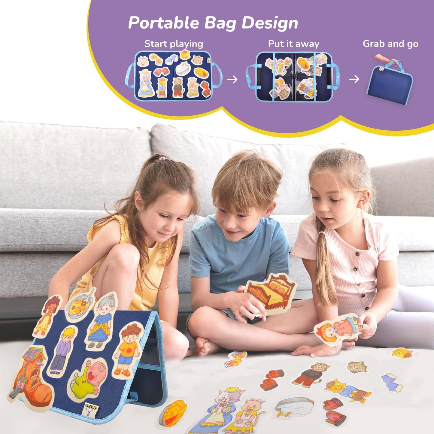 CHEFAN Felt/Flannel Board Story Set, PRECUT Felt Pieces for Preschool Toddlers Circle Time,Three Little Kittens,Old Woman Who Lived in Shoe,Little Miss Muffet,Jack and Jill