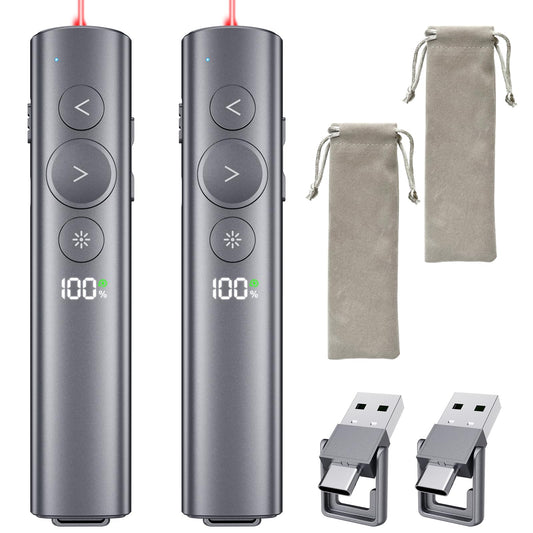 (2 Unit) Power Display Wireless Presenter Remote, Rechargeable Presentation Clicker with Red Laser Pointer for PowerPoint, Slide Advancer for Mac, Windows, Laptop, Classroom, Office