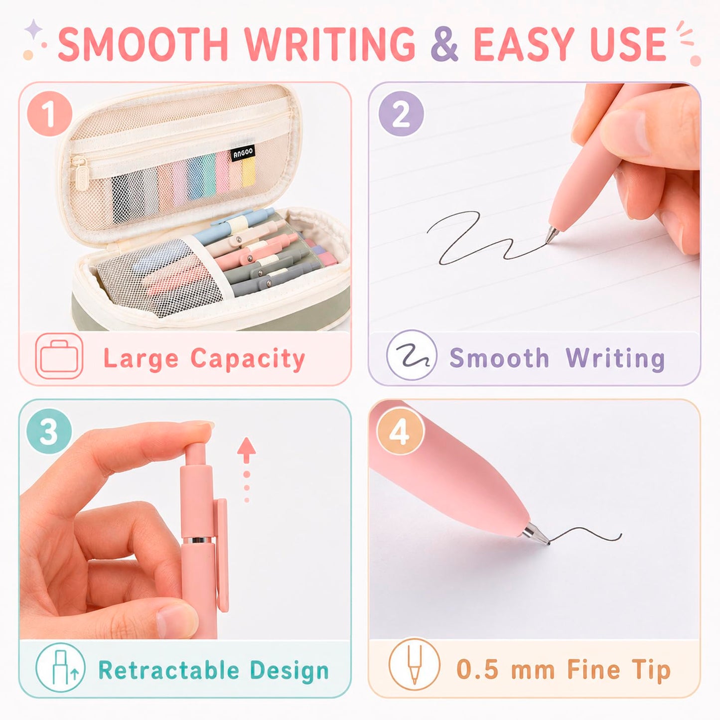 27 Pcs Aesthetic School Supplies Include 12 Pcs Aesthetic Highlighters Bible 1 Ppcs Big apacity Pen Case Bag 5 Pcs Retractable Quick Dry Gel Ink Pens 9 Pads Clear Sticky Tabs for School Office Home