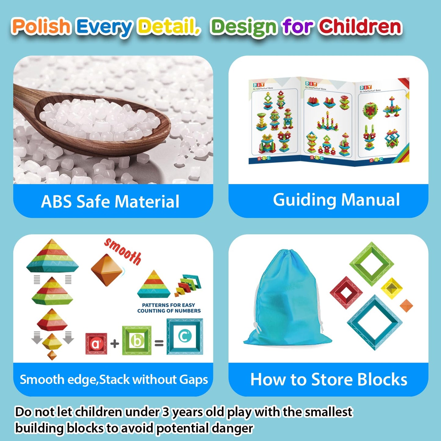 WSKC 48 PCS Building Block Stacking Toys Kids 3 4 5 6 Year Old, Educational STEM Toys for Boys Girls, Developmental Learning Sensory Gifts for Birthdays