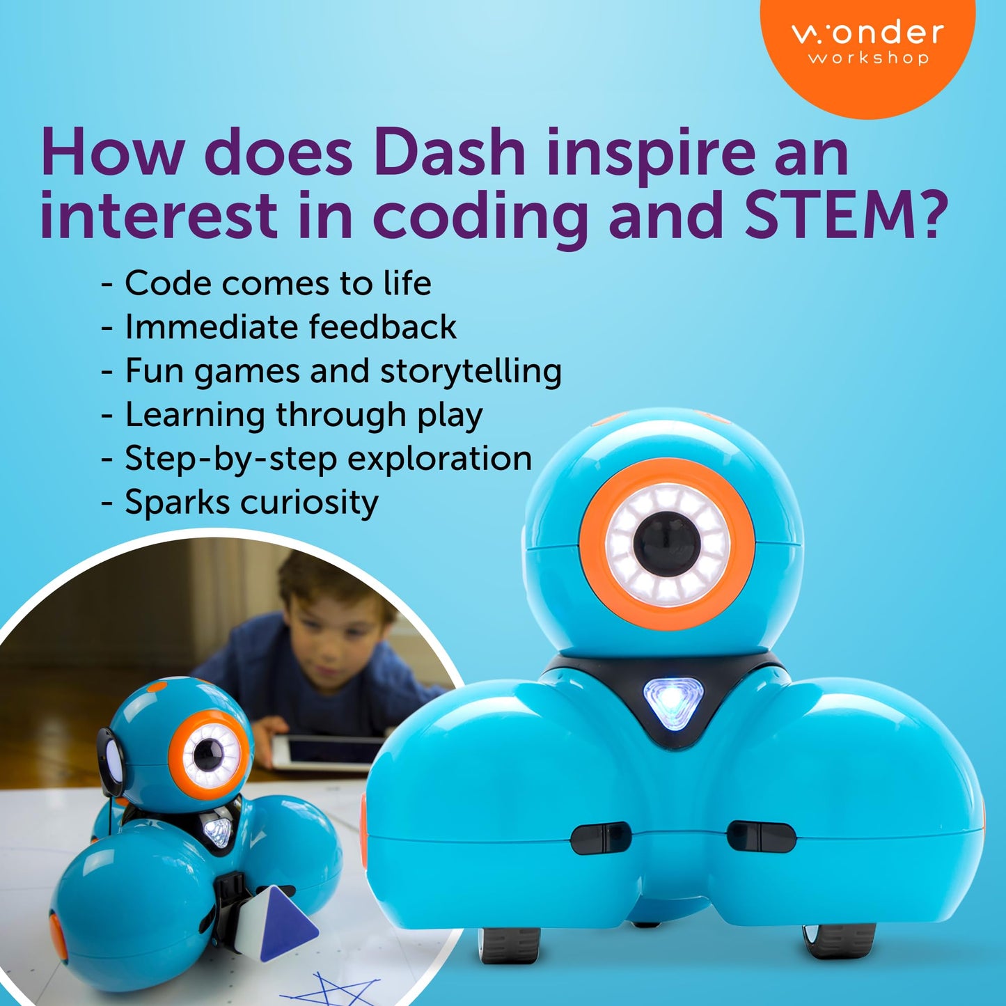 Wonder Workshop Dash Robot - Coding Robots for Kids 6+ - Voice Activated STEM Robot Toys - Interactive, Educational & Programmable
