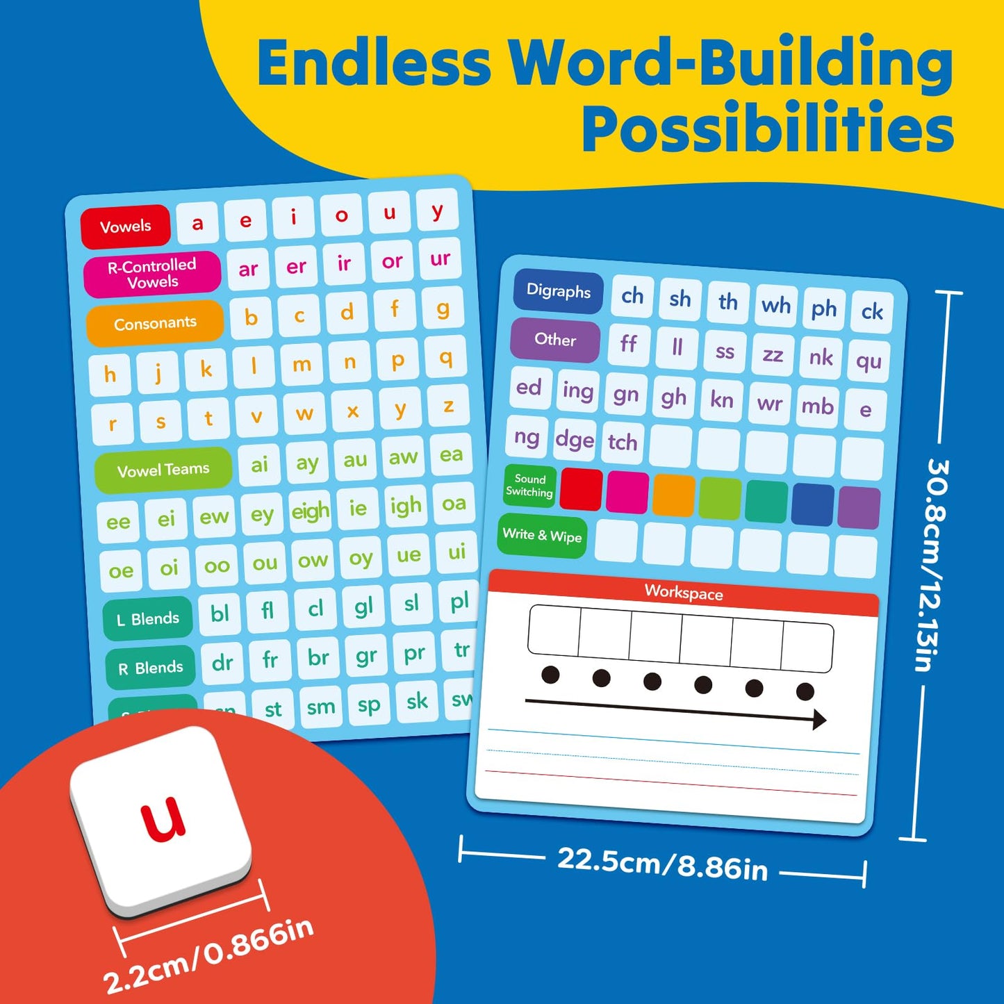 Phonics Magnetic Letter Tiles,Phonics Games Magnetic Letters,Reading Spelling Games with Word Build Boards & All-in-one Storage Case,Word Family Build Game for Preschool Pre k Kindergarten Classroom
