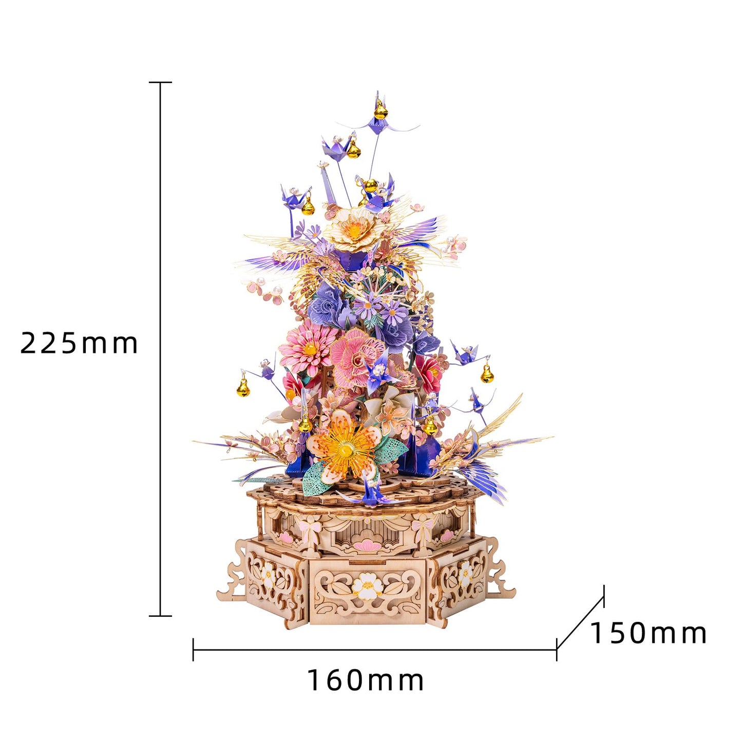 MU 3D Metal Puzzles for Adults Feast of Flower, 3D Wooden Puzzles Metal Model Kit Building Wood Flowers Kits DIY Craft Set with Music Box Lighting, Birthday Hobby Gift Home Desk Decor