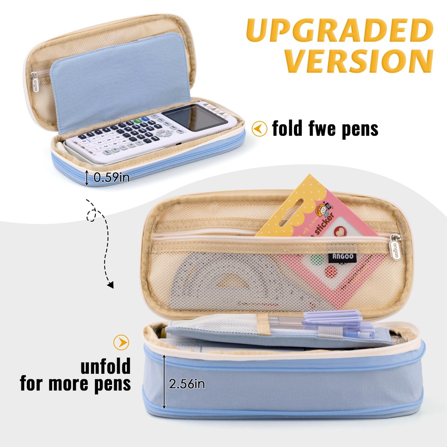 EASTHILL Big Capacity Pencil Pen Case Office College School Large Storage High Capacity Bag Pouch Holder Box Organizer Light Blue