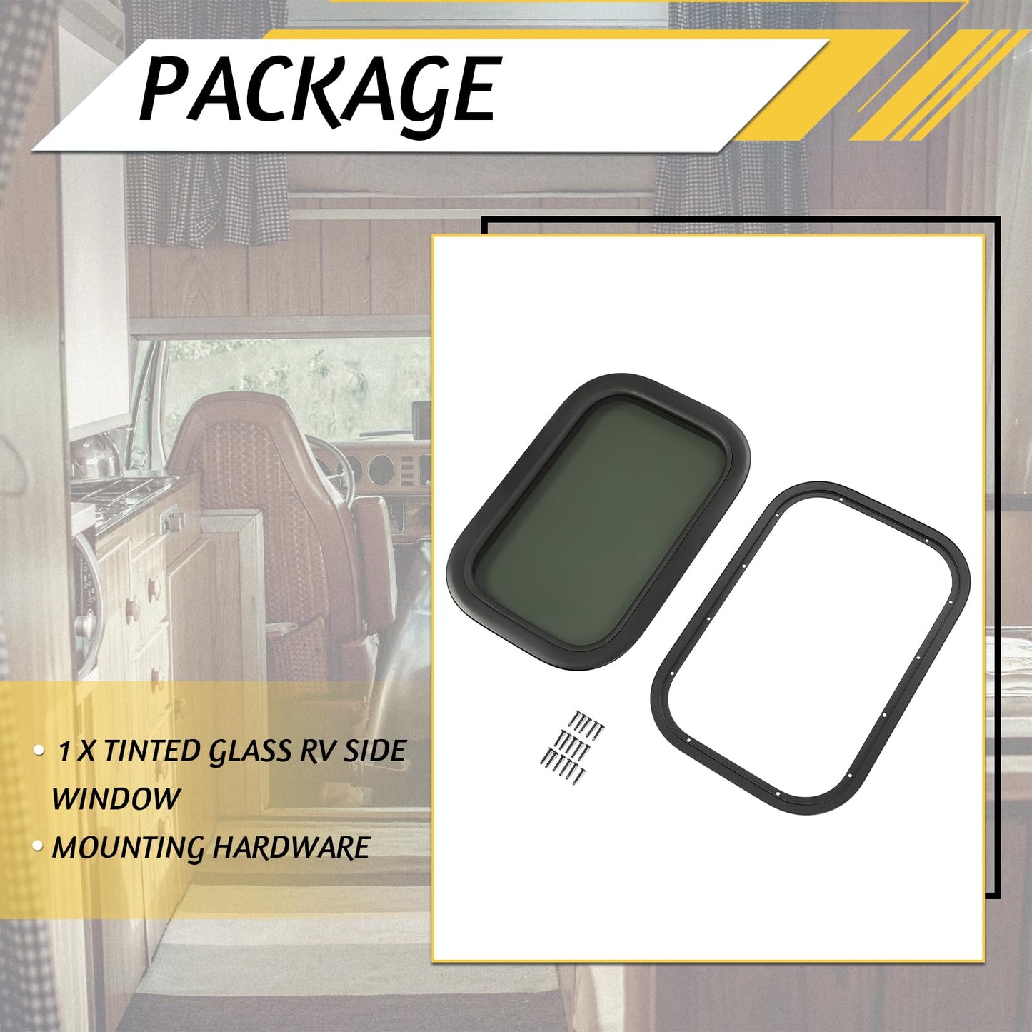 KUAFU RV Side Window Replacement Tinted Glass 12in X 18in with Mounting Ring, Model GO-2720