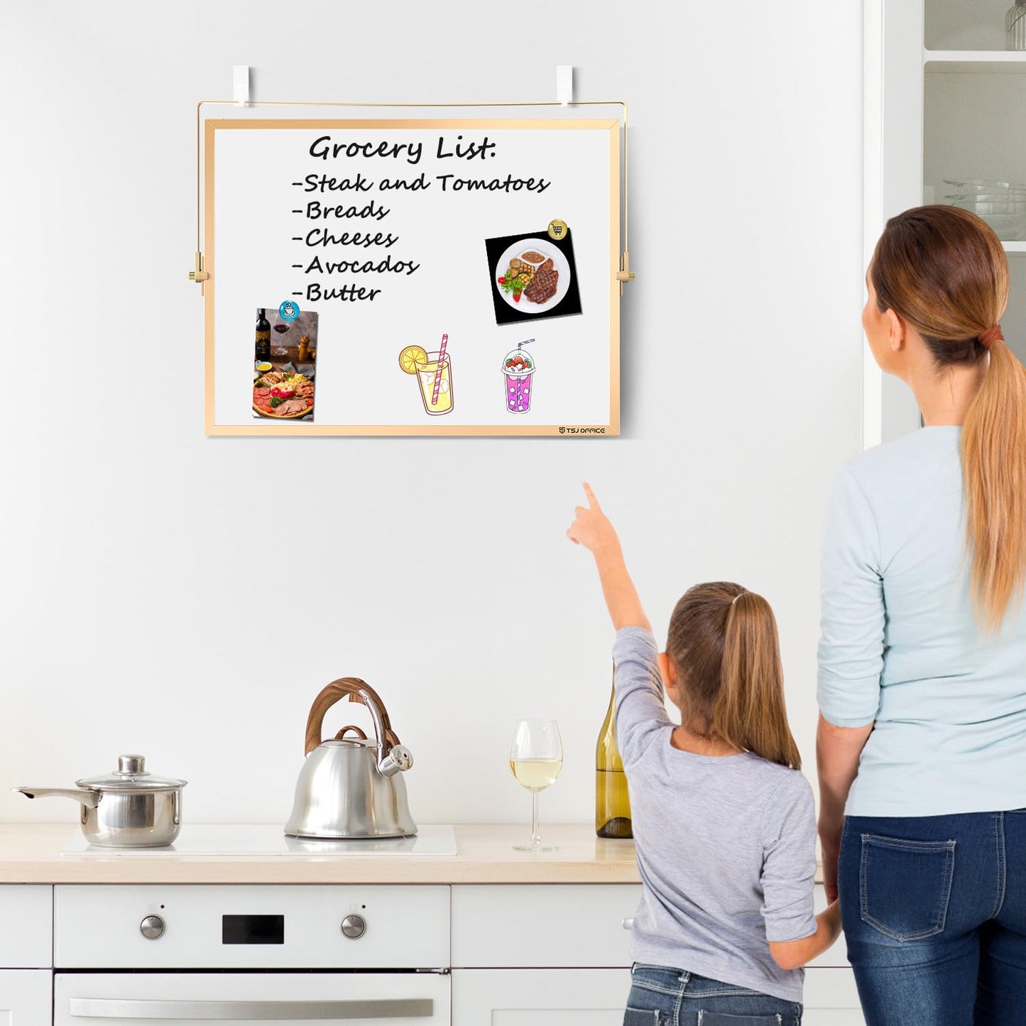 TSJ OFFICE Small White Board - 12 X 16 Inches Small Magnetic Dry Erase Board with Hooks for Wall, Desktop Whiteboard Stand 360 Degrees Revolving Double Sided for Office, Home, School, Gold