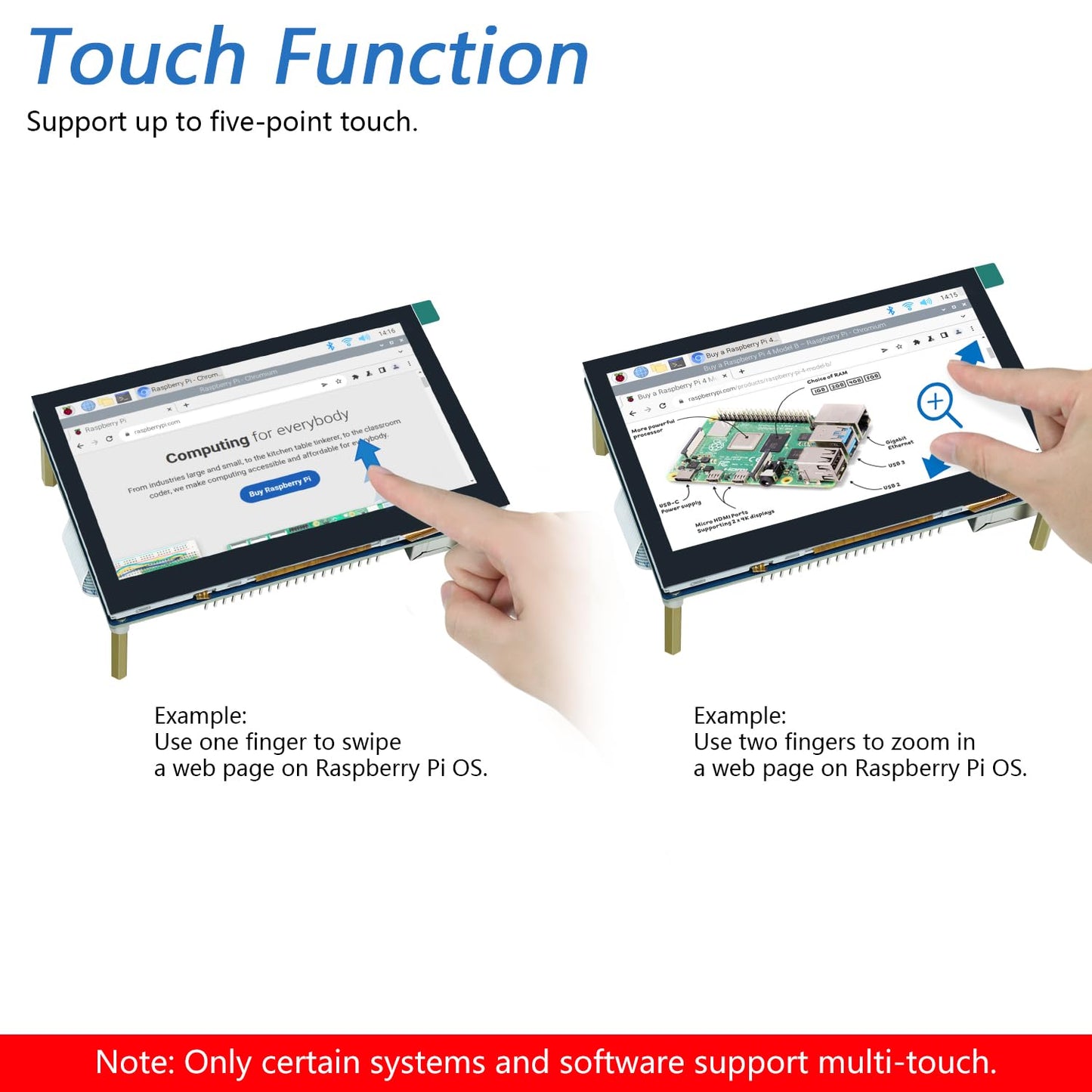 FREENOVE 4.3 Inch Touchscreen Monitor for Raspberry Pi 5 4 B 3 B+ A+, 800x480 Pixel IPS Display, 5-Point Touch Capacitive Screen, Driver-Free MIPI DSI Port