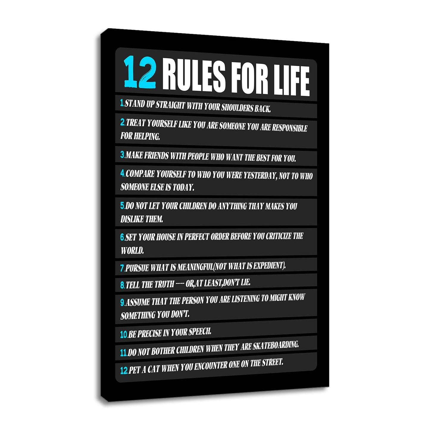 12 Rules for Life Motivational Canvas Wall Art Inspirational Poster Print Positive Quotes Pictures Painting for Home Office Living Room Wall Decor Ready to Hang [24''Wx36''H]
