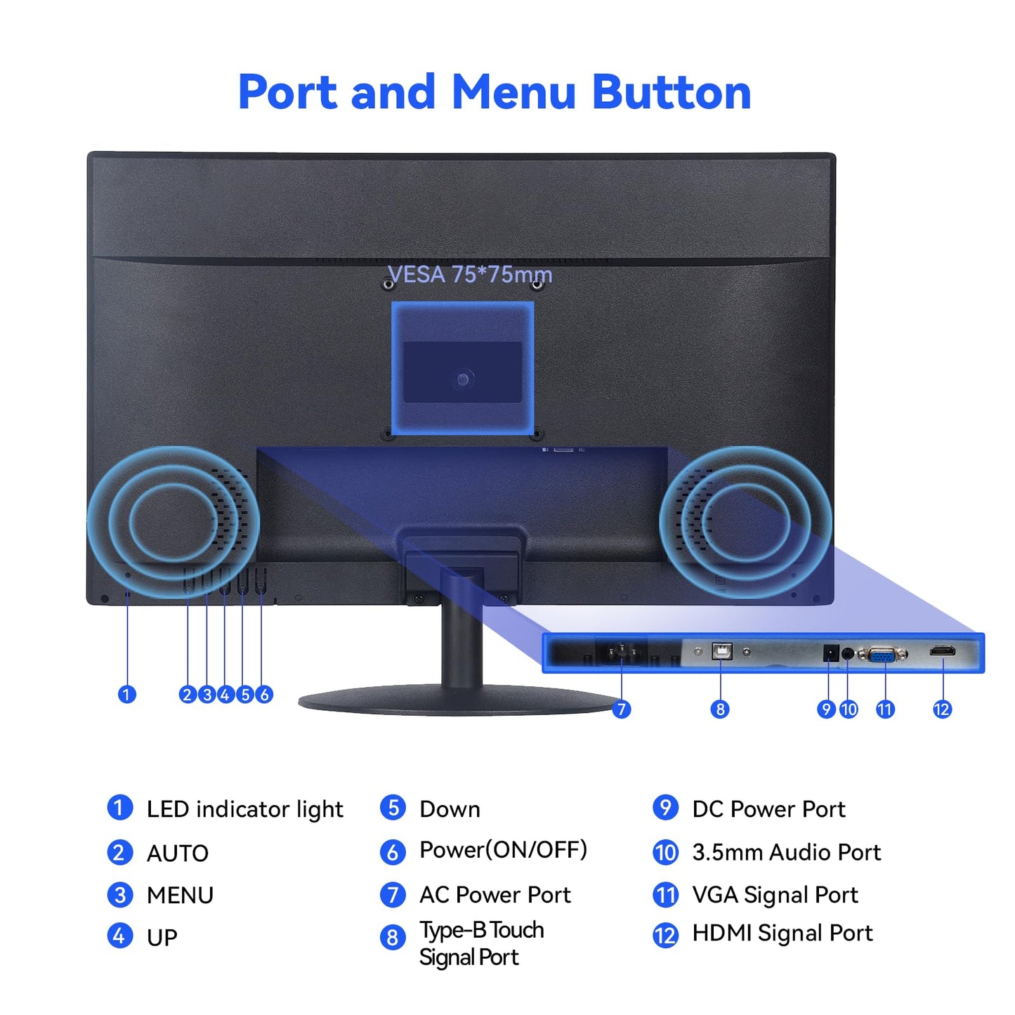 Insykktrkig Touchscreen Monitor 21.5" FHD 1080P Multi-Touch Screen HDMI VGA Type-B Dual Speakers,75Hz,VESA,Brightness 300cd/m²,Tilt Adjust,PC Office Laptop Business Computer Desktop Touch Display