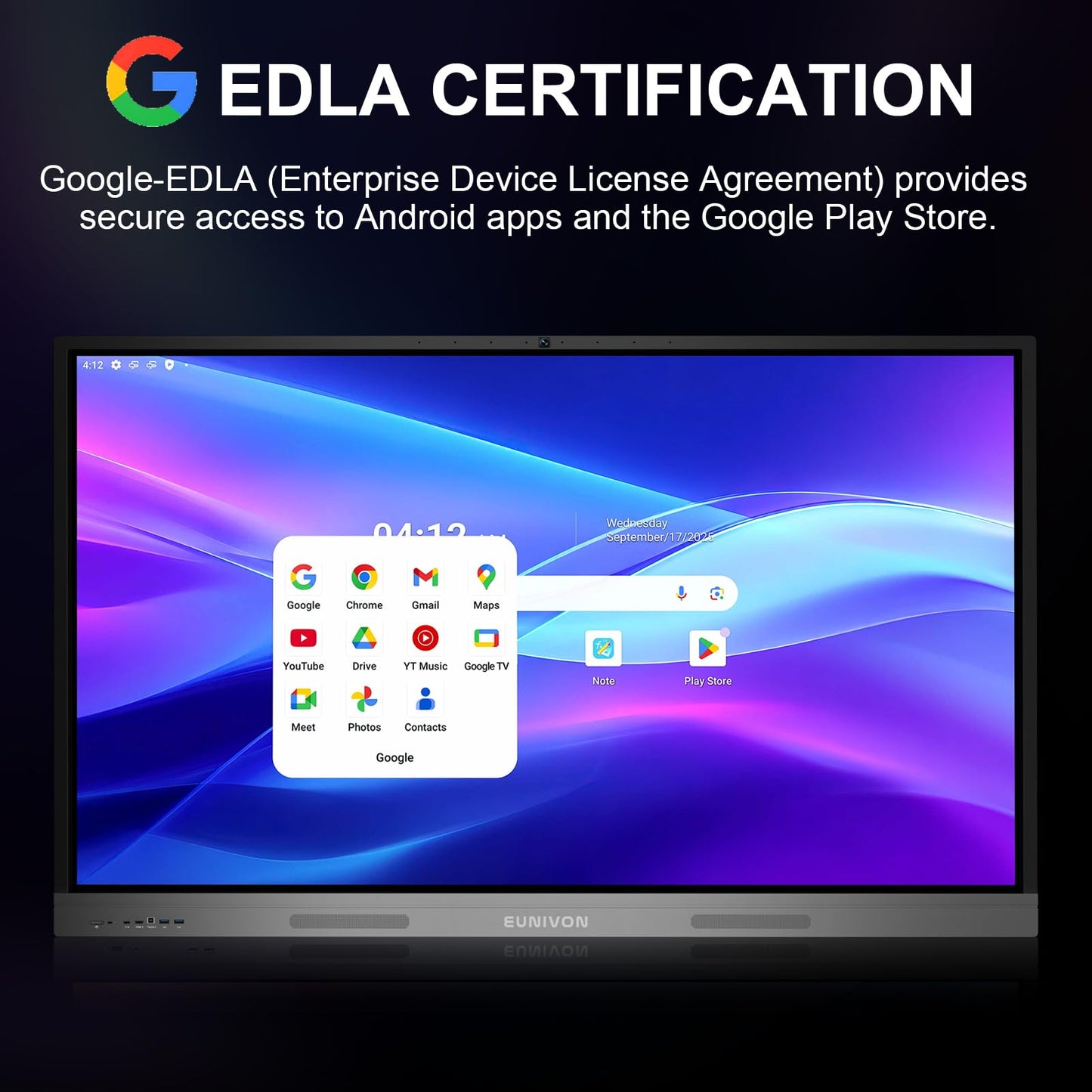 EUNIVON Smart Board 55" 4K Interactive Whiteboard Google EDLA-Certified for Classroom Office Home School, OTA Software Updates 8GB RAM + 128GB Storage