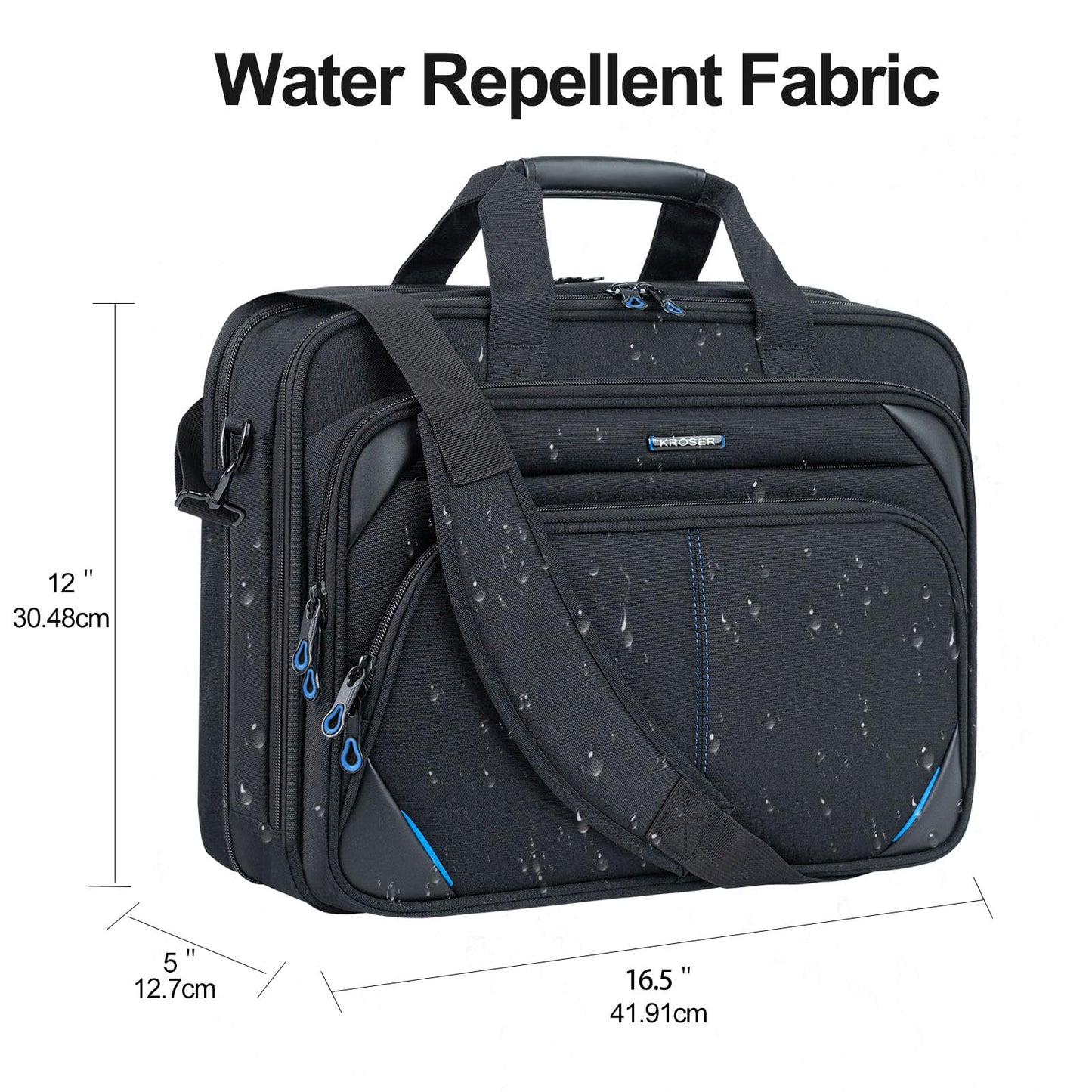 KROSER Laptop Bag 15.6 Inch Briefcase Messenger Bag Water Repellent Computer Case Shoulder Bag Durable Tablet Sleeve for Business/College/Women/Men - Black/Blue