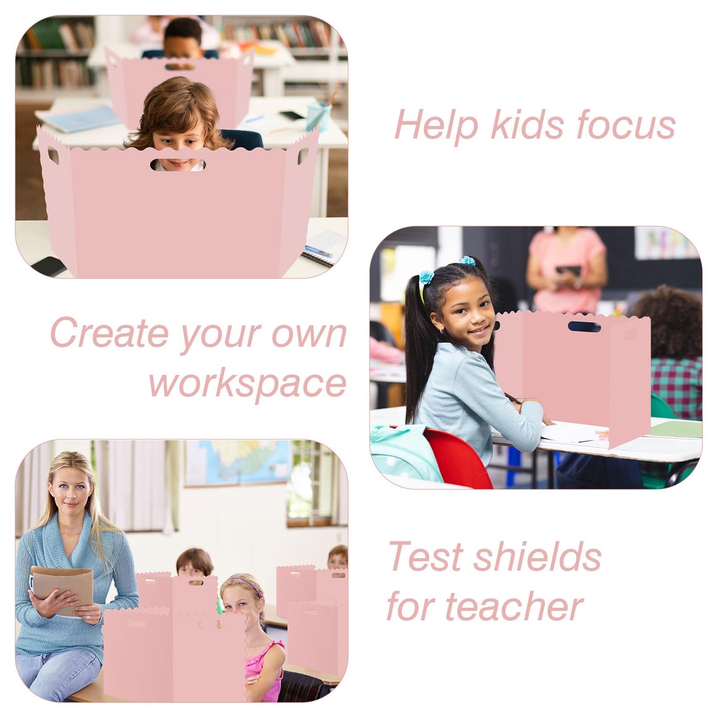 Whaline 24 Pcs Student Desk Privacy Boards Pink Classroom Desk Divider Shield Privacy Panel Folders Screen Partition for School Teacher Student Test Supplies