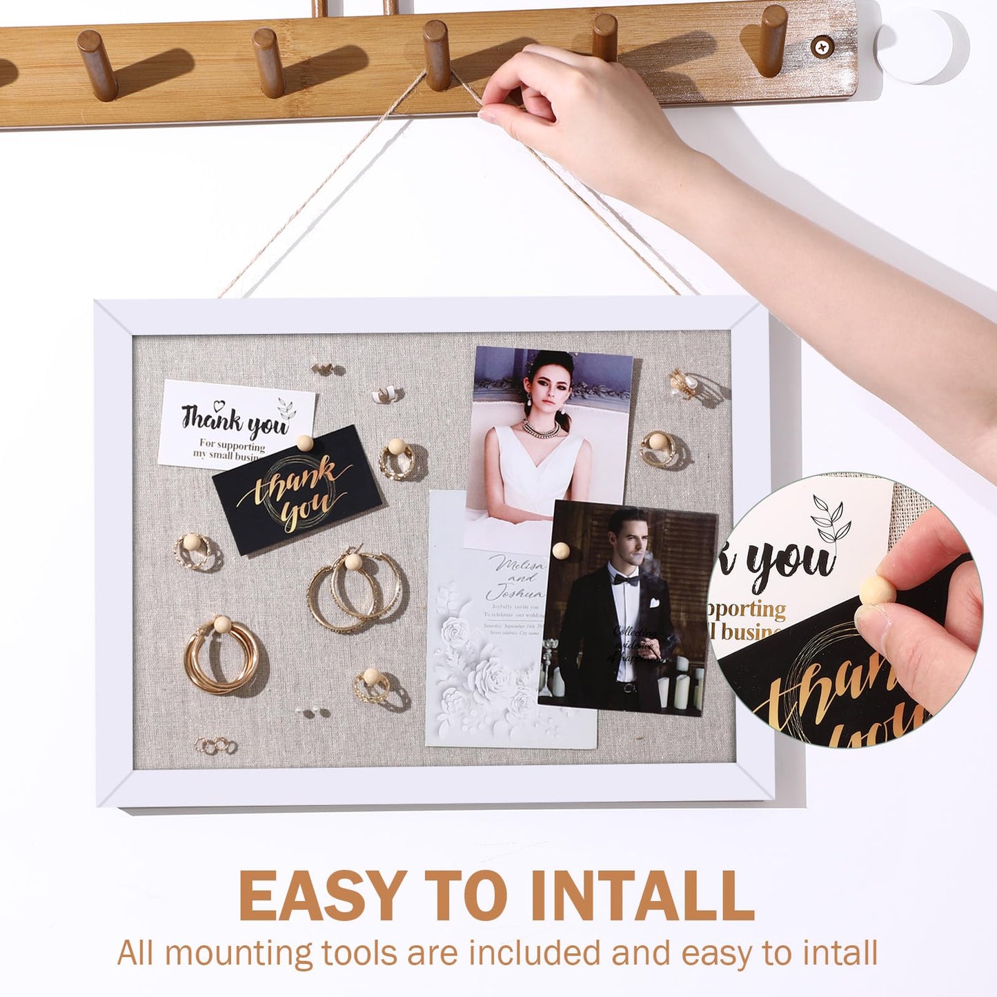 Teling 9 Pack Wood Bulletin Boards with Linen 12''x 16'' Cork Board for Walls with 90 Pushpin Decorative Wood Framed Display for School Office Home Decor (White)