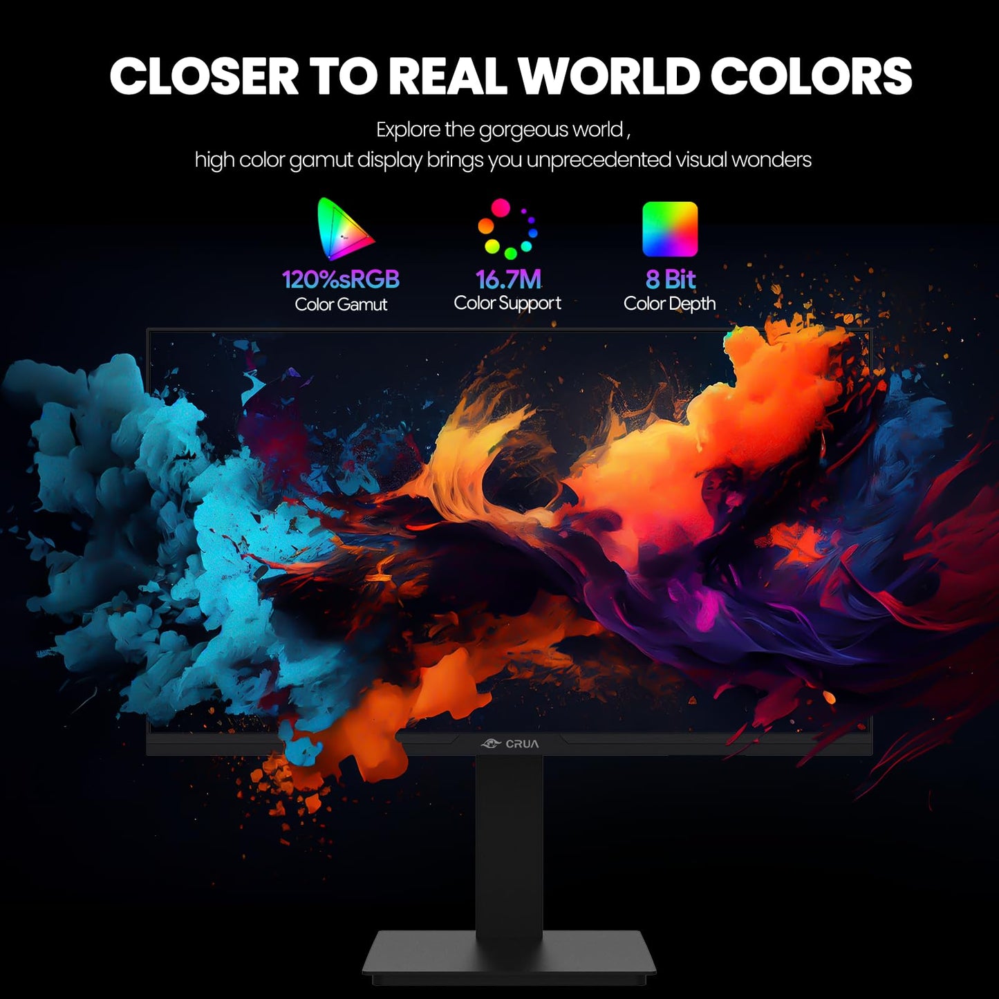 CRUA 24.5Inch Gaming Monitor 165Hz/180Hz, FHD(1920x1080P) 120% sRGB Computer Monitor, Height/Pivot/Swivel/Tilt Adjustable Vertical Monitor, Support FreeSync, DP,HDMI, Wall Mount (75mmX75mm)