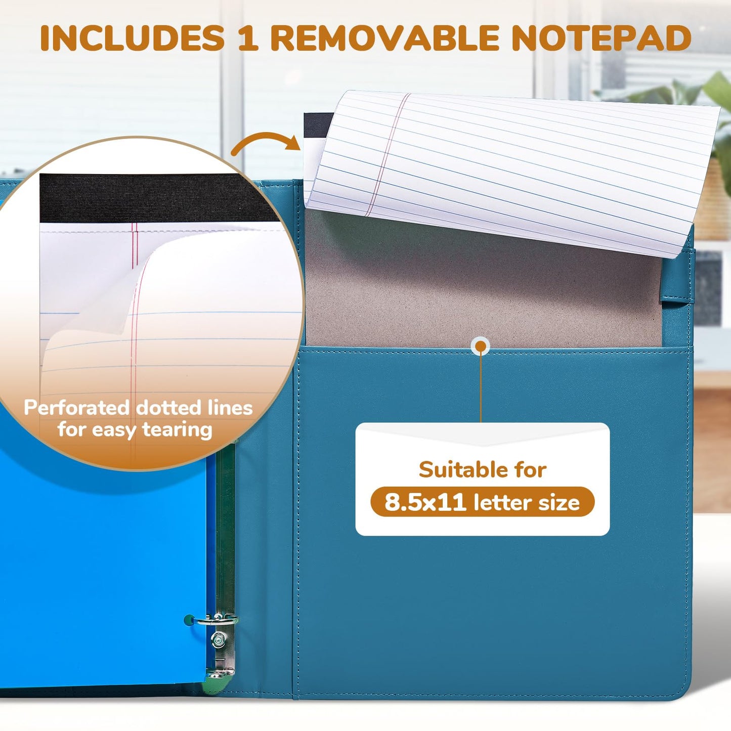 JoyCat 3 Ring Binder Clipboard with Storage,12.4"x10.2"Magnetic Clipboard Folder with 5 Expandable Folders,Refillable Lined Notepad (11" x 8.5"),Ideal for School Office Nursing(Dark Blue)