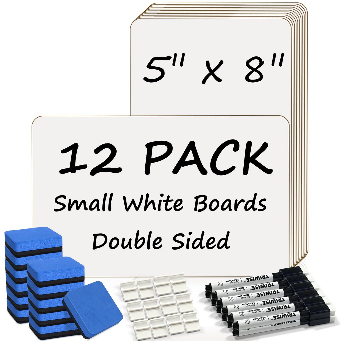 Portable Small White Board 5"x8" for Students, Personal Whiteboard Mini Lightweight Double Sided, Dry Erase Board for Kids Classroom, Individual Lapboards for Teaching with Eraser and Marker (12 Pack)