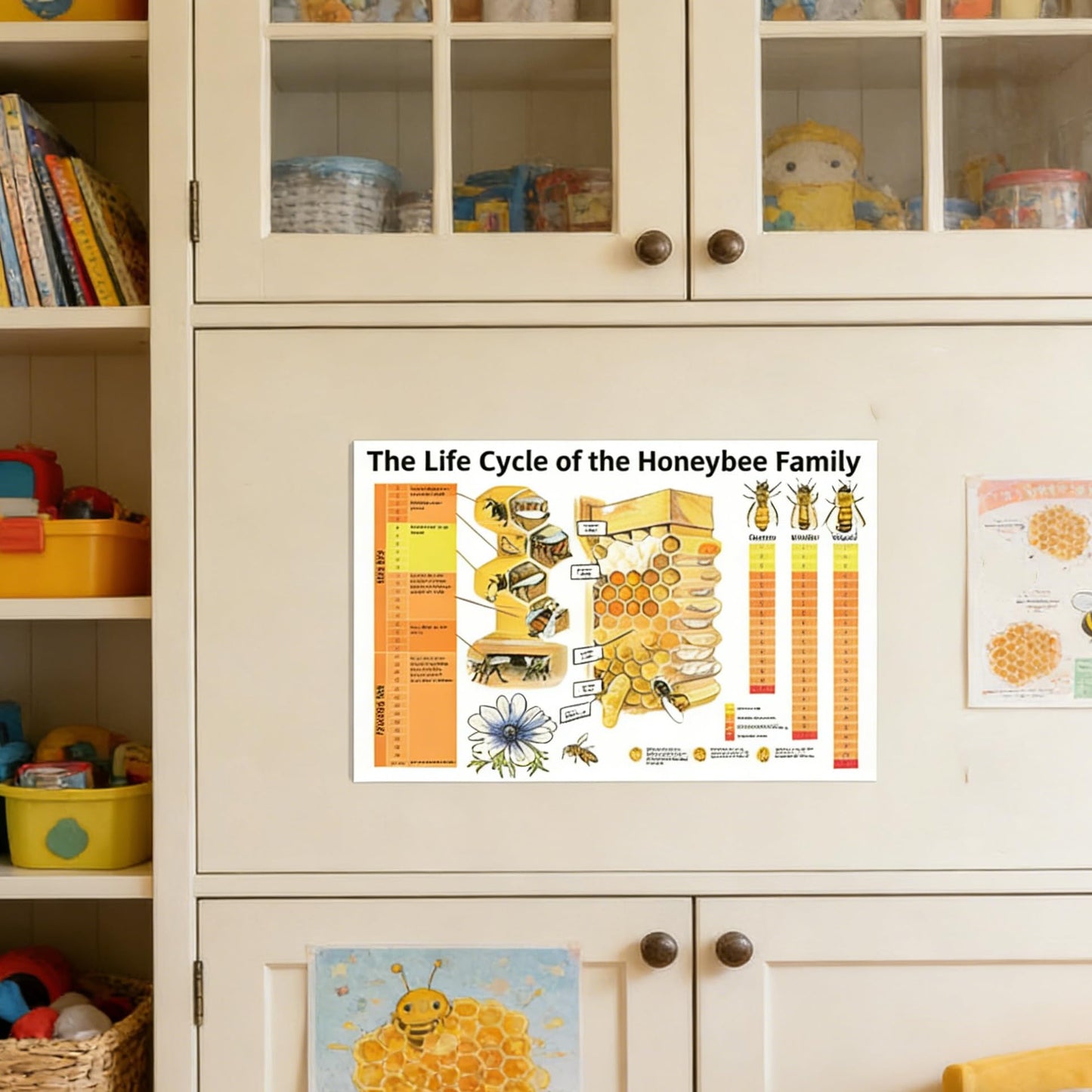 Honeybee Life Cycle Educational Poster Bee Family Development Chart for Classroom, Homeschool & Beekeeping Enthusiasts Canvas Print 24x16inch(60x40cm) Unframe-Style