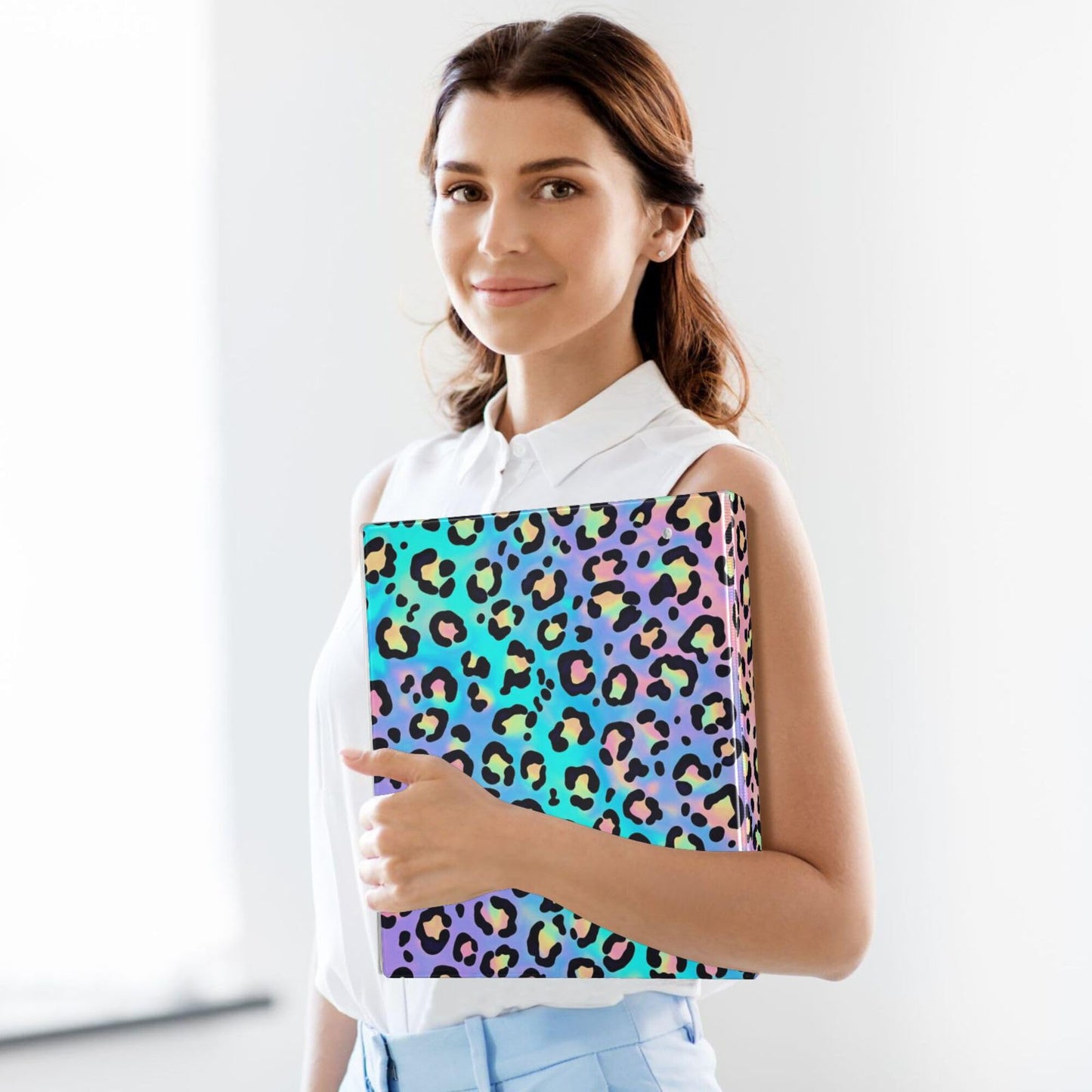Colorful Cheetah Round Ring Binders 1.5 Inch Leopard Purple 3 Ring Clipboard Binder for Office School Work Supplies File Folder 200 Sheet Capacity