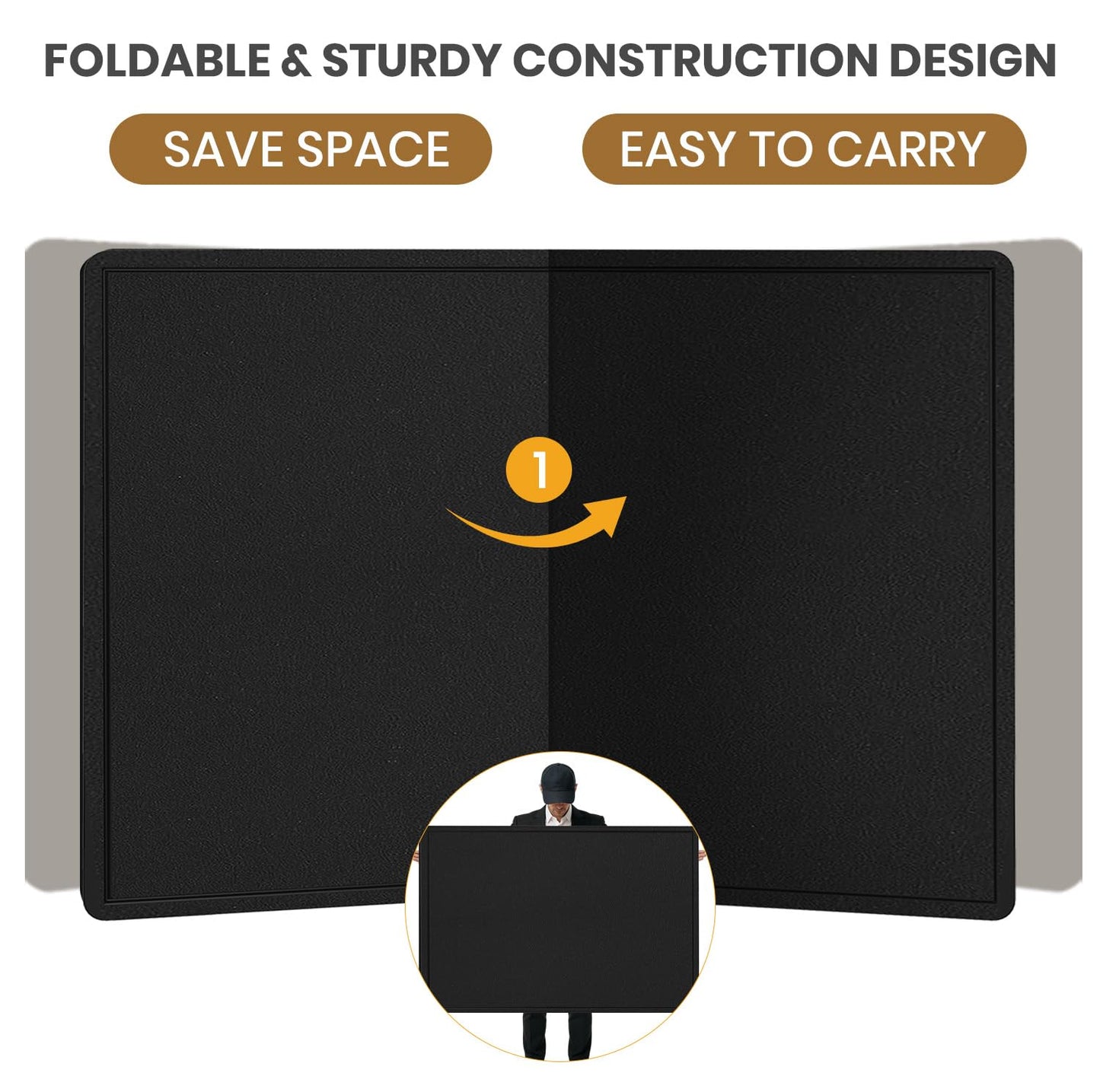 Large Bulletin Board - 72 X 48 inches Cork Board with 30 Pushpin, 6' x 4' Felt Cork Board Notice Pin Board, Self-Adhesive Vision Board Mood Board Foldable Photo Board for Wall (Black)