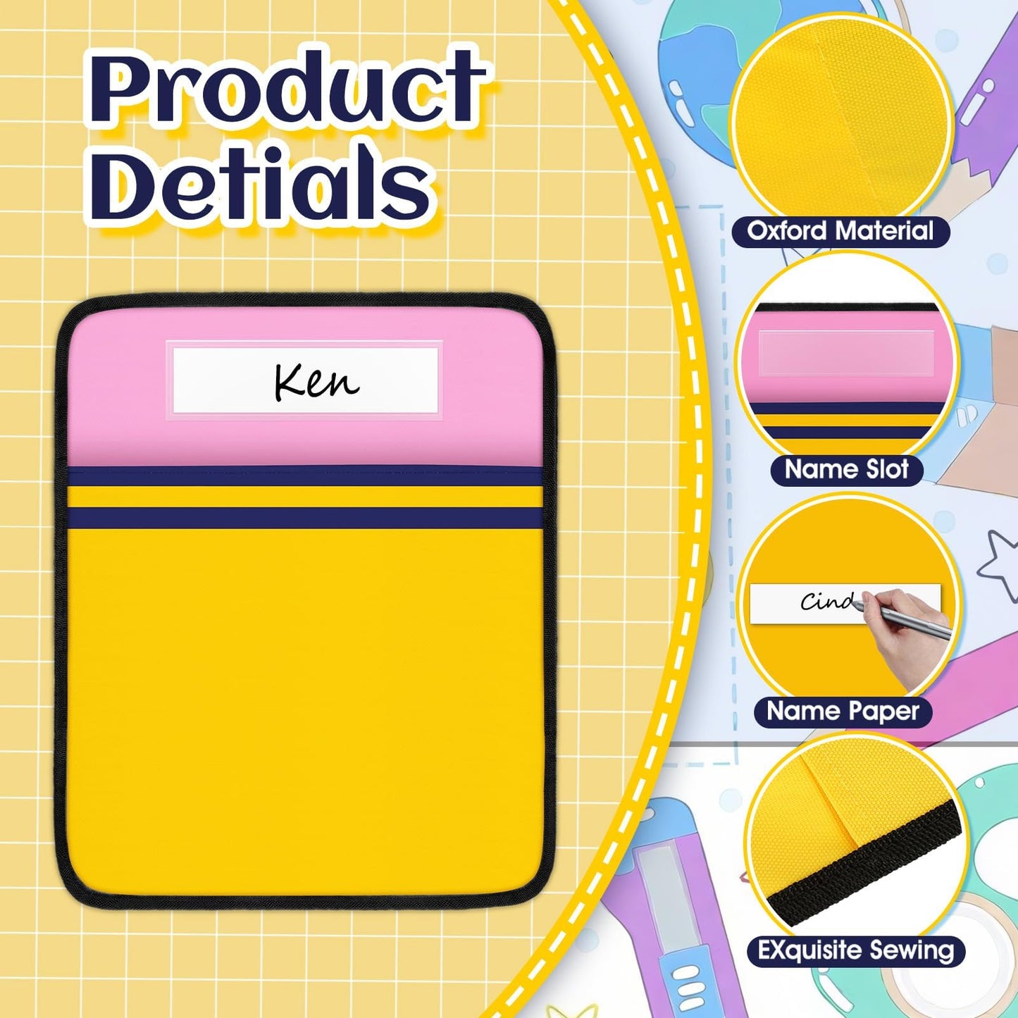 24Pcs 17 * 19 Inch Classroom Seat Back Organizer, Back to School Chair Pockets with Name Tag, Chair Hanging Bag Seat Sacks Suitable for Families Kindergarten Primary School After-School Care Room
