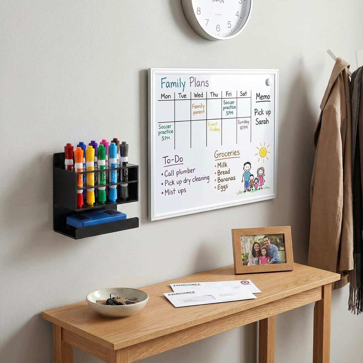 MyGift Dry Erase Marker Holder 10 Slots Whiteboard Marker Holder for Wall Dry Erase Eraser Holder Wall Mount Black
