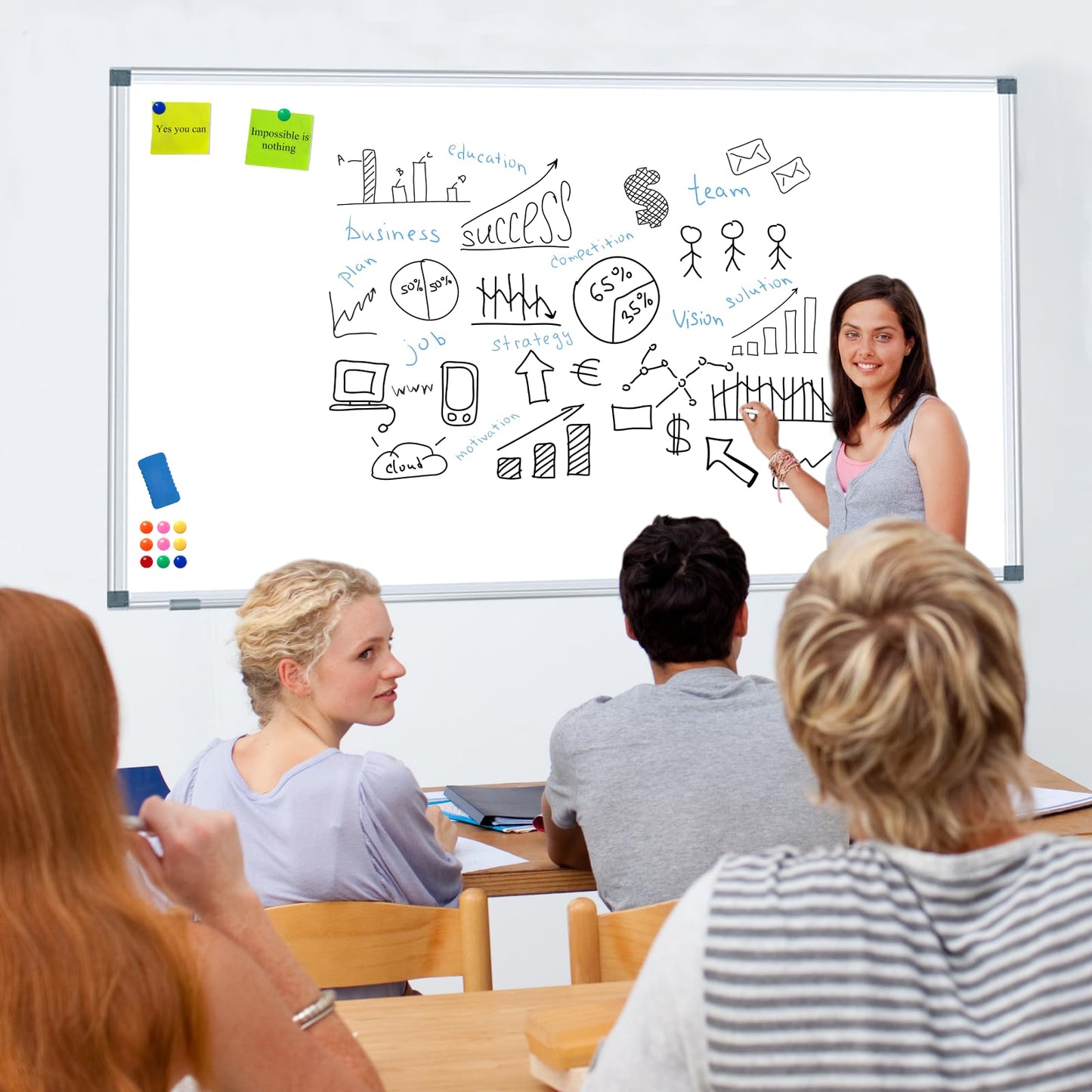 H-Qprobd Dry Erase White Board for Wall 6' x 3' Large Magnetic Whiteboard 72"x36" Aluminum Presentation Whiteboard with Long Pen Tray, 6 Markers, 2 Erasers &12 Magnets