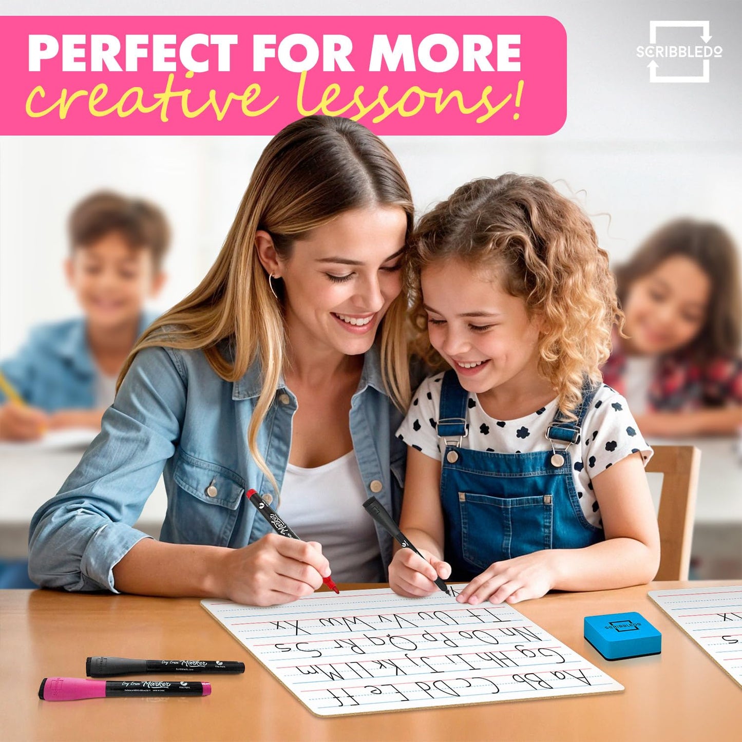 Scribbledo 10 Pack Double Sided Whiteboard Lined Dry Erase Boards for Kids Ruled Writing Board Handwriting Practice Small White Boards Dry Erase Board 9x12 Dry Erase Board with Lines Teacher Supplies