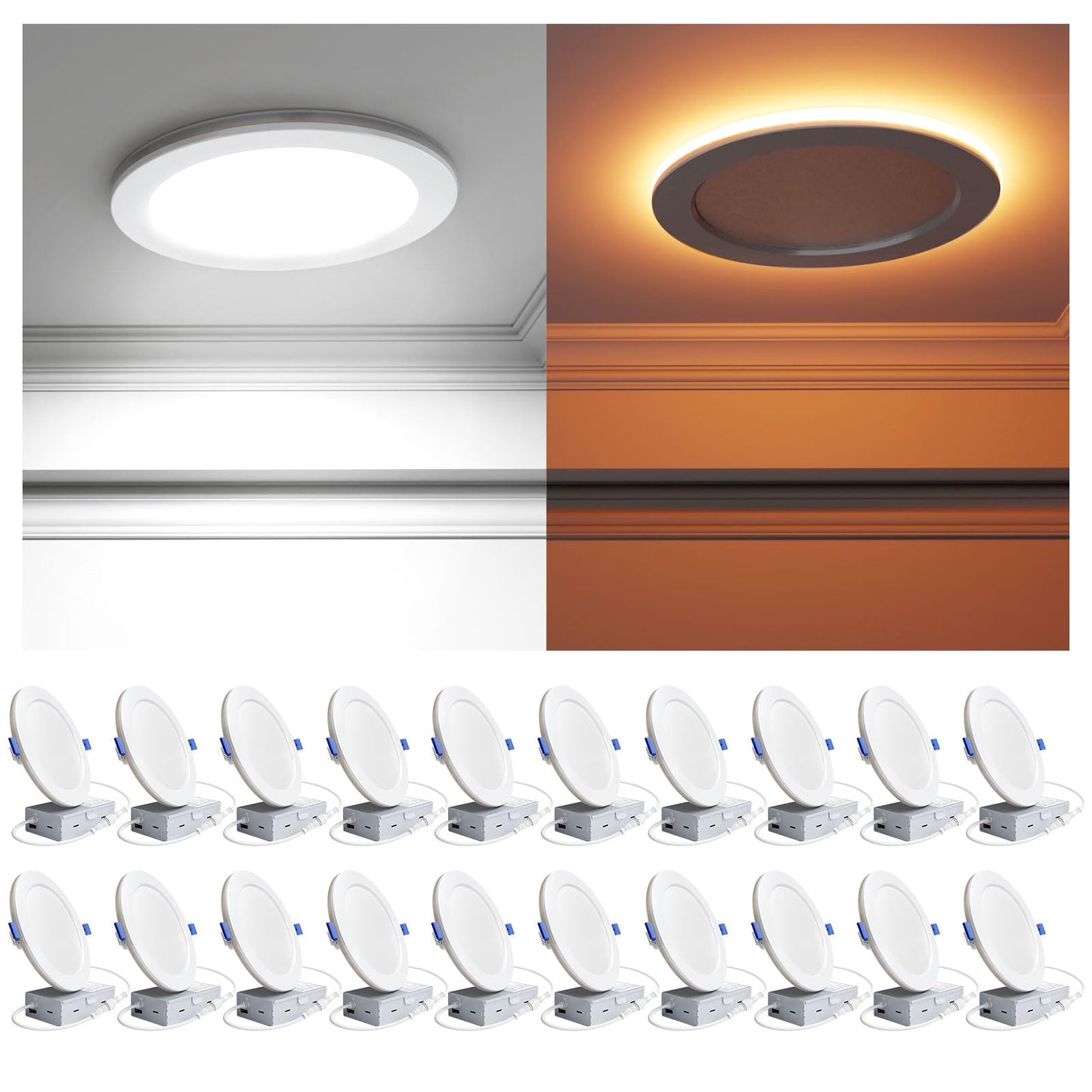 Ensenior 6 Inch LED Recessed Ceiling Light, 20 Pack, Dimmable 2700K-5000K, High Brightness, Black, Model MP3-5C