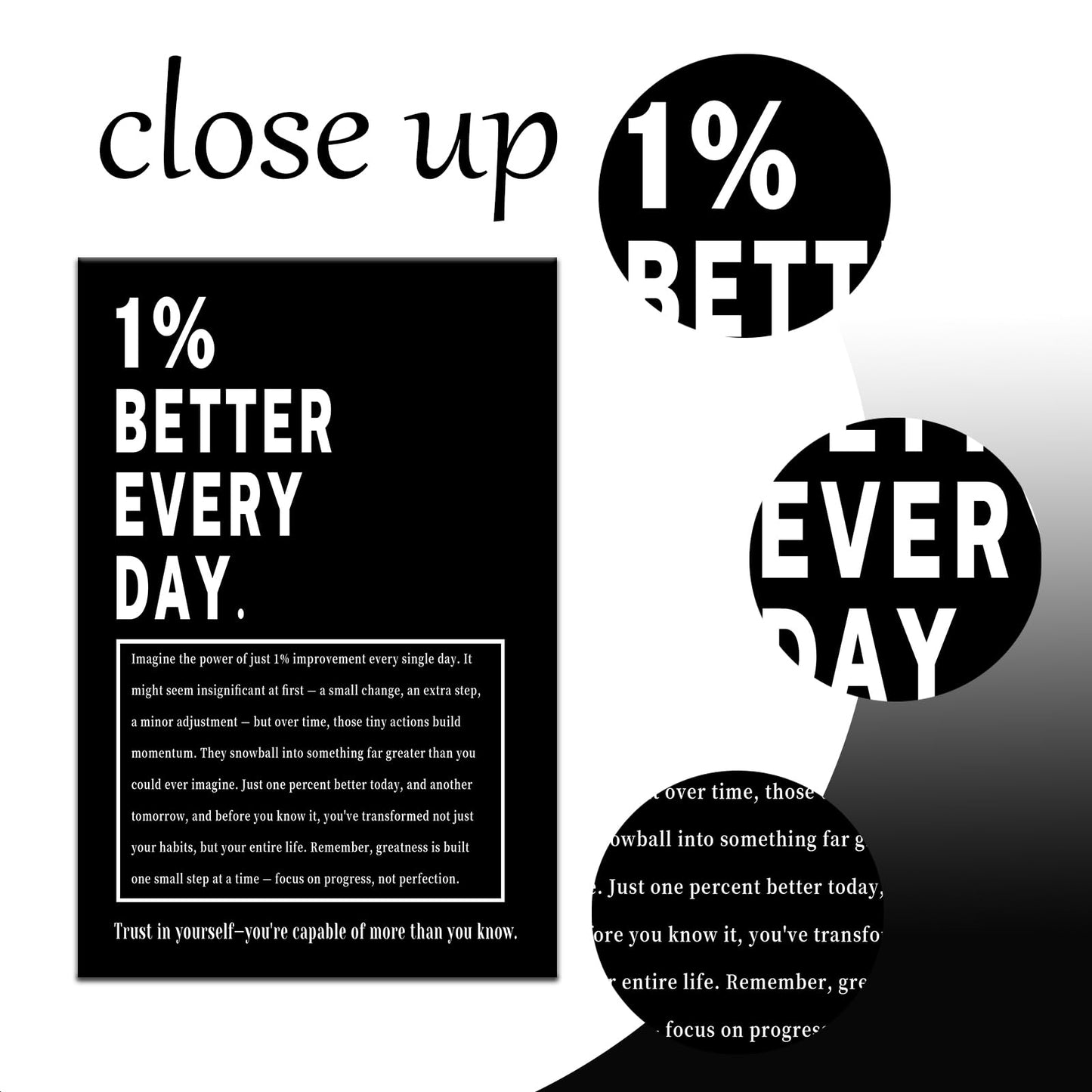 Motivational Wall Art 1% Better Every Day Inspirational Office Decor Framed Canvas Print Small Workout Poster for Home Gym Growth Mindset Sign Positive Daily Affirmation Decor [12''Wx18''H]