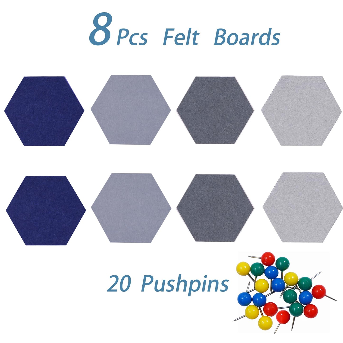 Afumazi 8Pcs Hexagon Felt Cork Board Tiles Self Adhesive Bulletin Board, Pin Board for Wall Decor Memos Photos Display (Set H)