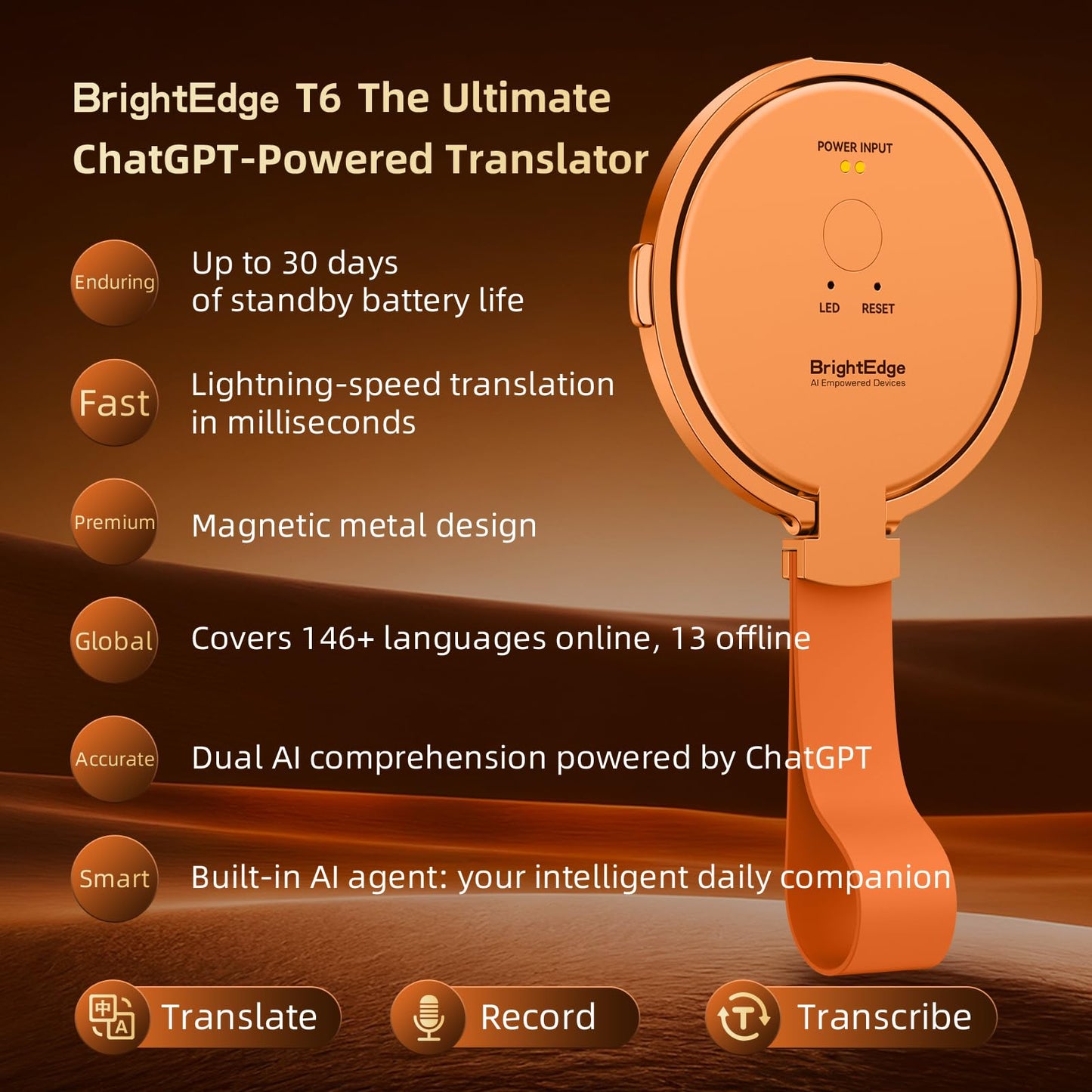 KECHOXAI AI Translator Device 146 Languages, Real-Time Voice Translator with Magnetic Stand, Offline Translation, Photo & Text Translator, Portable Language Translator for Travel