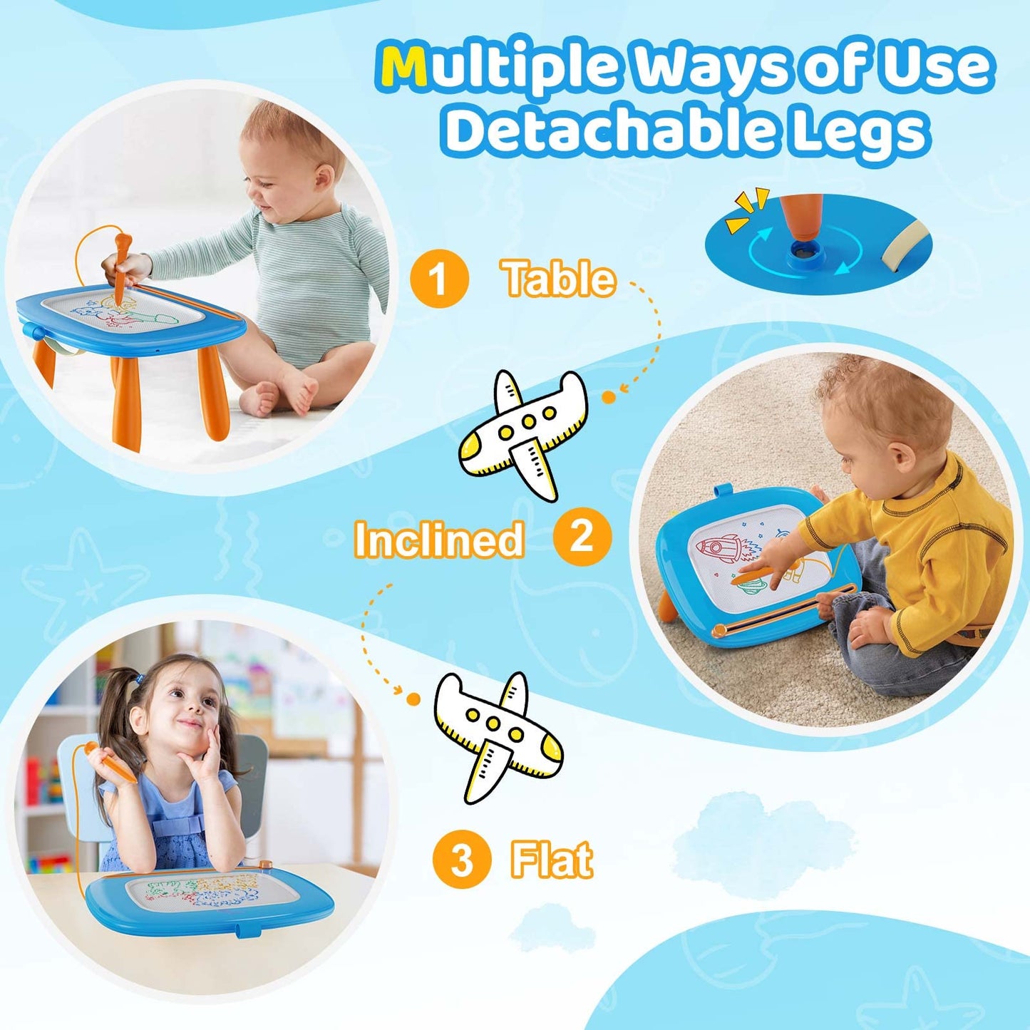 Kikidex Magnetic Drawing Board, Toddler Girl Toys for 1-3 Year Old, Doodle Board Pad Learning and Educational Toys for 1 2 3 Year Old Baby Kids Birthday Gift (Light Blue)
