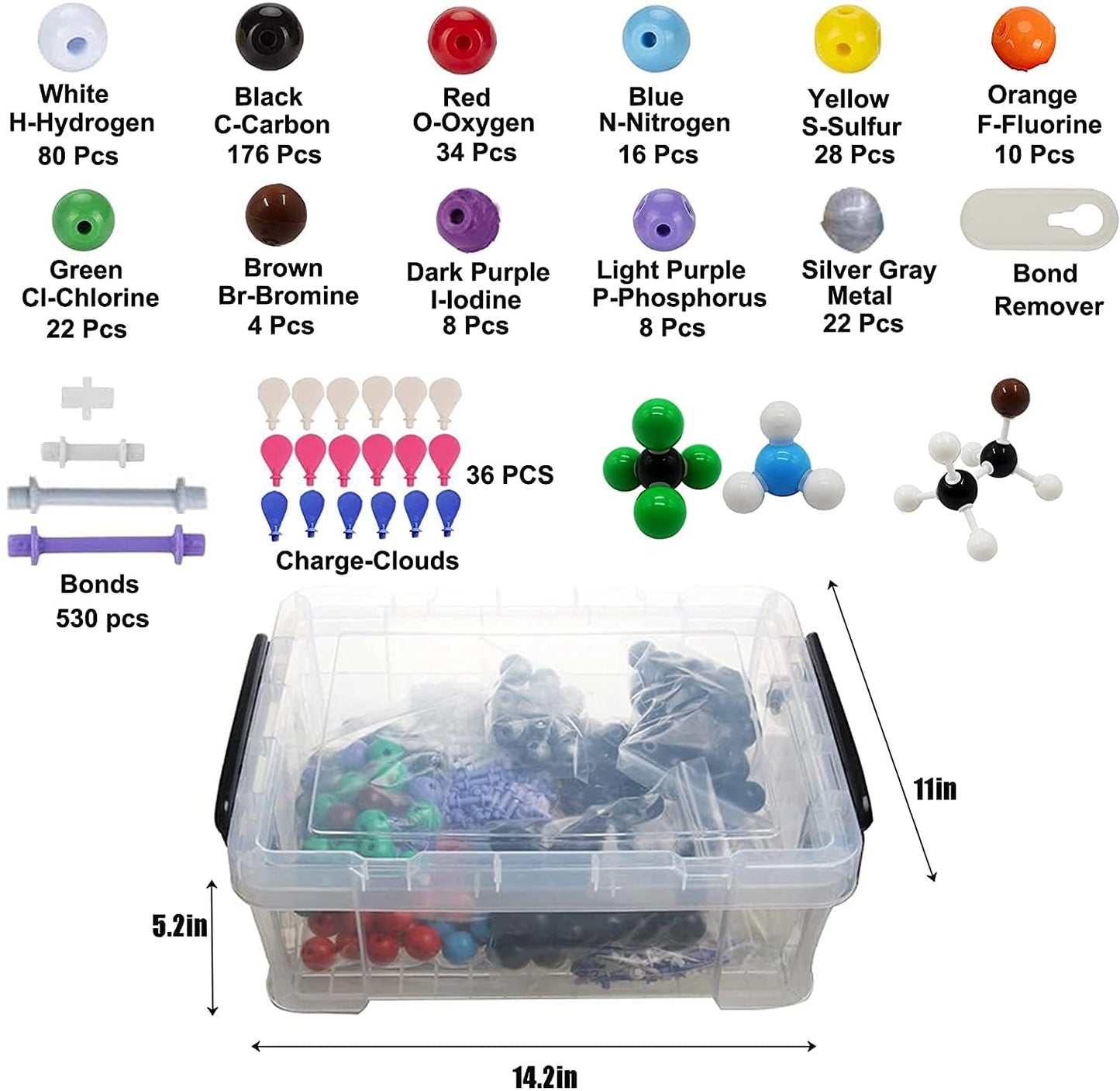 YCWF Chemistry Model Kit,974 Pcs Molecular and Atomic Model Kit for Organic and Inorganic Chemistry Learning,Chemistry Structure Kit with Atoms,Bonds & Orbitals for Teacher, Student