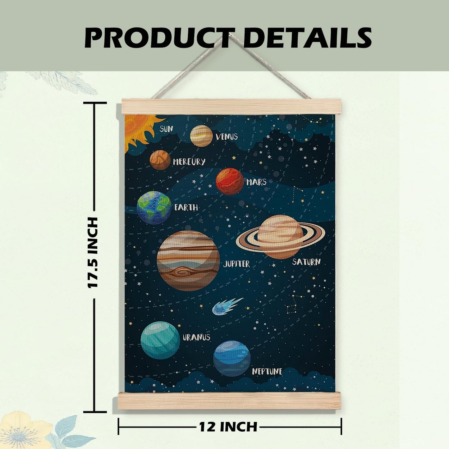 BearCake Nursery Playroom Classroom Toddler Space Solar System Alphabet Learning Kids Posters Wall Decor Art,Kids Room decor,12x16 Inch Set of 2
